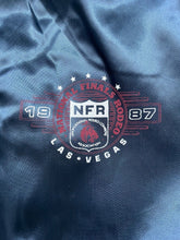 Load image into Gallery viewer, 1987 NFR National Finals Rodeo America Las Vegas Blue Satin Nylon Bomber Jacket