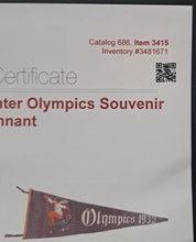Load image into Gallery viewer, 1932 Winter Olympics Vintage Pennant Lake Placid Olympic Rings Skiing Banner LOA