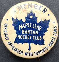 Load image into Gallery viewer, c1940s Toronto Maple Leafs Bantam Hockey Club White Pinback NHL Hockey VTG