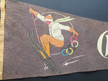 Load image into Gallery viewer, 1932 Winter Olympics Vintage Pennant Lake Placid Olympic Rings Skiing Banner LOA