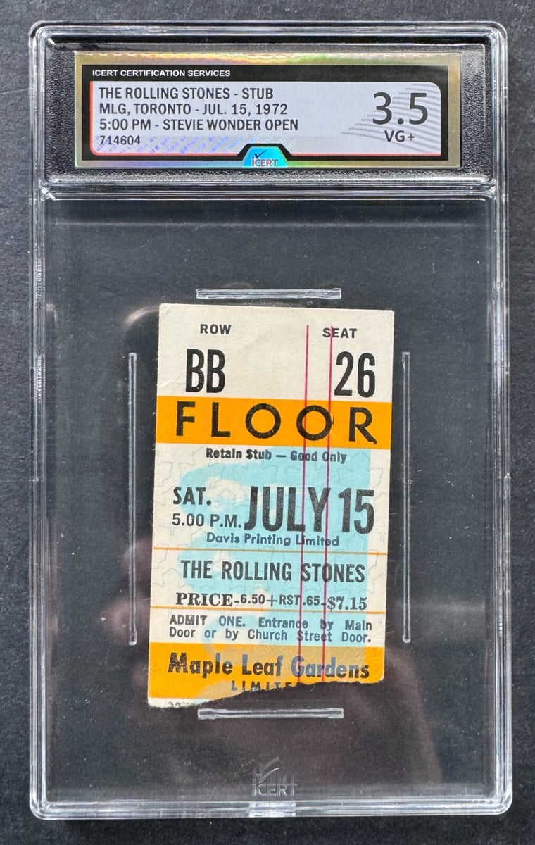 1972 Rolling Stones Maple Leaf Gardens Ticket Stub iCert 3.5 VG+