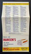 Load image into Gallery viewer, Seattle Rainiers 1951 Pacific Coast Baseball League Vintage Pocket Schedule