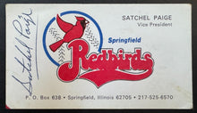 Load image into Gallery viewer, Satchell Paige Signed Business Card + Two Type 1 Photos JSA Springfield Redbirds
