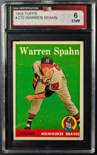 Load image into Gallery viewer, 1958 Warren Spahn Milwaukee Braves Topps Baseball Card #270 Graded KSA 6 ENM