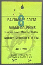 Load image into Gallery viewer, 1977 Miami Dolphins vs. Baltimore Colts Orange Bowl Press Pass VTG NFL Football