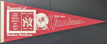 Load image into Gallery viewer, 1969 Mickey Mantle Day June 8 New York Yankees Stadium Full Size Pennant MLB