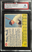 Load image into Gallery viewer, 1962 Mickey Mantle New York Yankees Post Canadian Baseball Card #5 KSA Authentic
