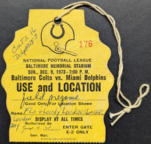 Load image into Gallery viewer, 1973 NFL Game Field Pass Baltimore Colts Miami Dolphins Football Vintage