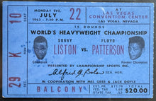 Load image into Gallery viewer, 1963 Heavyweight Boxing Championship Ticket Sonny Liston Floyd Patterson iCert