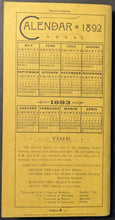Load image into Gallery viewer, 1892 Canadian Pacific Railway Timetable Calendar Transcontinental Routes