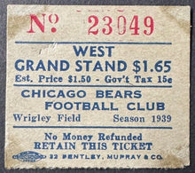 Load image into Gallery viewer, 1939 Wrigley Field NFL Program + Ticket Chicago Bears Vs Green Bay Packers Vtg