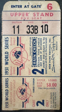 Load image into Gallery viewer, 1951 World Series Game 2 Ticket New York Yankees Vs New York Giants iCert Vtg
