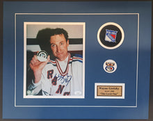 Load image into Gallery viewer, Wayne Gretzky Photo Display New York Rangers Puck Pin Nameplate Signed JSA LOA