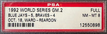 Load image into Gallery viewer, 1992 World Series Game 2 Ticket Toronto Blue Jays Atlanta Braves PSA Vintage MLB
