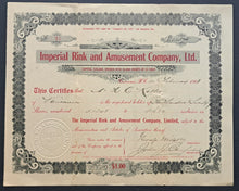 Load image into Gallery viewer, 1908 Issued Imperial Rink and Amusement Company Stock Certificate Historic VTG