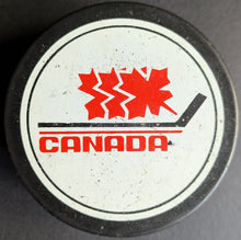 Load image into Gallery viewer, Circa 1992 CAHA Team Canada Juniors Vintage CCM Hockey Game Puck