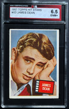 Load image into Gallery viewer, 1957 James Dean Topps Hit Stars Card #63 Graded KSA 6.5 ENM+