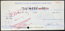 Load image into Gallery viewer, 1975 Johnny Bower Signed Player Cheque Autographed Toronto Maple Leaf Gardens
