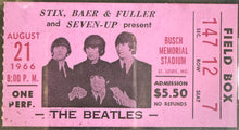 Load image into Gallery viewer, 1966 The Beatles Busch Memorial Stadium Ticket Stub iCert VG 3 Fab Four Music