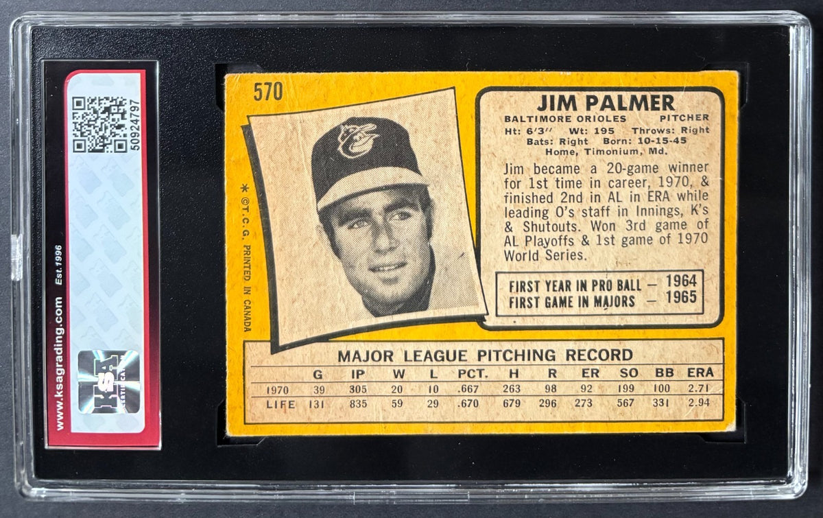 1971 O-Pee-Chee OPC #570 Jim Palmer Signed MLB Baseball Card KSA