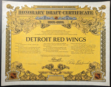 Load image into Gallery viewer, 1975 Detroit Red Wings Honorary Draft Certificate Mail-In Premium Swiss Miss
