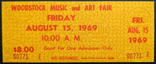 Load image into Gallery viewer, 1969 Woodstock Music And Art Fair Concert Friday Full Ticket Unused Mint Rock