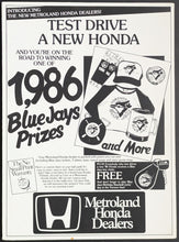 Load image into Gallery viewer, 1986 Toronto Blue Jays Honda Easel Point of Sale Promo MLB Baseball Poster VTG