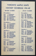 Load image into Gallery viewer, 1941/42 Vintage Toronto Maple Leafs Pocket NHL Hockey Schedule General Electric