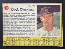 Load image into Gallery viewer, 1962 Post Canadian Cereal Dick Donovan Washington Senators Baseball Card