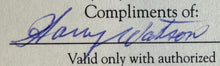 Load image into Gallery viewer, Hockey HOF Signed Complimentary Admission Ticket Autographed By Harry Watson NHL
