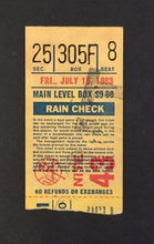 Load image into Gallery viewer, 07/15/1983 New York Yankees Baseball MLB Ticket Stub Rain Check Vintage