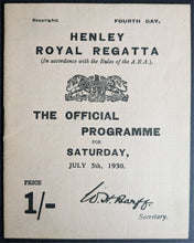 Load image into Gallery viewer, 1930 Henley Royal Regatta Rowing Championships Program Vintage Historical Sports