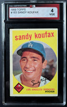 Load image into Gallery viewer, 1959 Sandy Koufax Los Angeles Dodgers Topps Baseball Card #163 Graded KSA 4 VGE