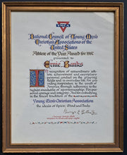 Load image into Gallery viewer, 1967 Ernie Banks YMCA Athelete of the Year Award Chicago Cubs MLB Baseball VTG