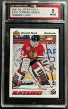 Load image into Gallery viewer, 1991-92 Dominik Hasek Chicago Blackhawks Upper Deck Rookie Card #335 KSA 9 MINT