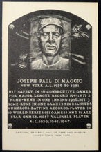 Load image into Gallery viewer, Joe DiMaggio Hall Of Fame Plaque Postcard Type 2 Artvue Card Issued 1956-1963