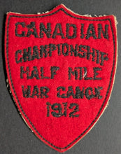 Load image into Gallery viewer, Canadian Championship Half Mile War Canoe 1912 Competitors Felt Patch Vintage