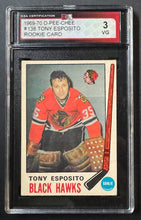Load image into Gallery viewer, 1969-70 O-Pee-Chee #138 Tony Esposito Rookie Hockey Card 3 VG KSA Chicago