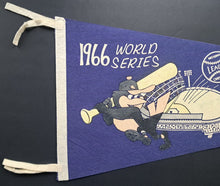 Load image into Gallery viewer, 1966 World Series Full Sized Pennant Baltimore Orioles Los Angeles Dodgers Vtg