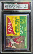 Load image into Gallery viewer, 1963 Russ Jackson Vintage Post CFL Football Trading Card #NNO KSA Authenticated