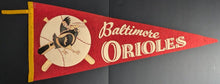 Load image into Gallery viewer, Circa 1950s Baltimore Orioles MLB Vintage Baseball Team Logo Pennant