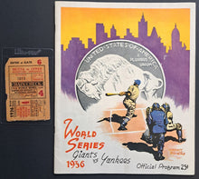 Load image into Gallery viewer, 1936 World Series Game 4 Yankee Stadium Program+Ticket Lou Gehrig HR N.Y Giants