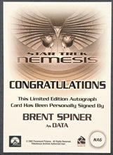 Load image into Gallery viewer, Brent Spiner as Data Autographed Signed Star Trek Nemesis Card NA06 Celebrity