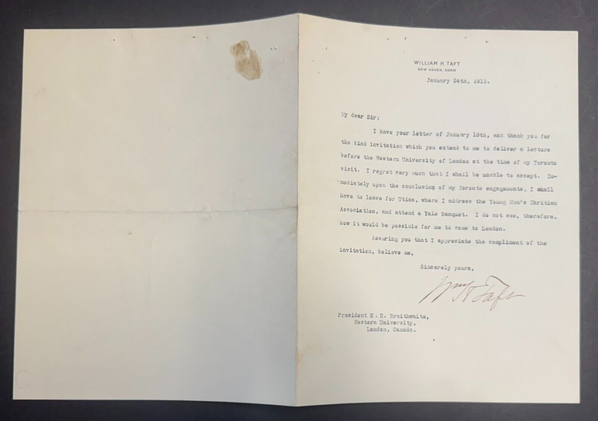 US President William Howard Taft Handwritten Signed Letter + Stamped P ...