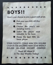 Load image into Gallery viewer, 1964/65 Toronto Star Hockey Photo NY Rangers Harry Howell Contest On Reverse NHL