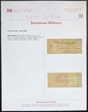 Load image into Gallery viewer, 1945 Tennessee Williams Signed Autographed Vintage Bank Cheque Playwright