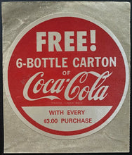Load image into Gallery viewer, Late 1960s Coca Cola Promotional Decal Free 6 Pack Advertising Vintage