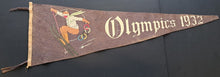 Load image into Gallery viewer, 1932 Winter Olympics Vintage Pennant Lake Placid Olympic Rings Skiing Banner LOA