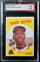 Load image into Gallery viewer, 1959 Hank Aaron Milwaukee Braves Topps Baseball Card #380 Graded KSA 4 VGE