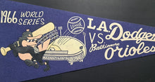 Load image into Gallery viewer, 1966 World Series Full Sized Pennant Baltimore Orioles Los Angeles Dodgers Vtg